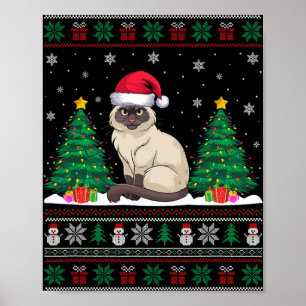 Kerstman Hoed Siamese Kat Kerstboom Lights Ugly S Poster