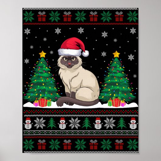 Kerstman Hoed Siamese Kat Kerstboom Lights Ugly S Poster (Voorkant)