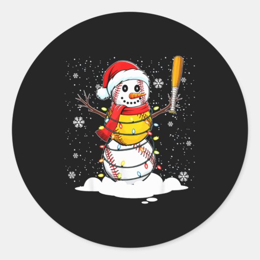 Kerstman Hoed Sneeuwman Kerst Grappig Honkbal Soft Ronde Sticker (Voorkant)