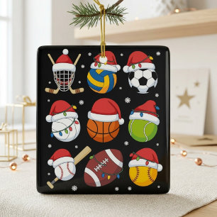 Kerstman Hoed Sportballen Kerst Athleet Liefhebber Keramisch Ornament