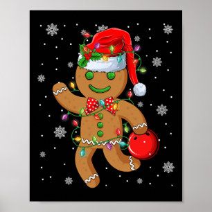 Kerstman hoed van gemberkoek speelt bowling Kerstm Poster
