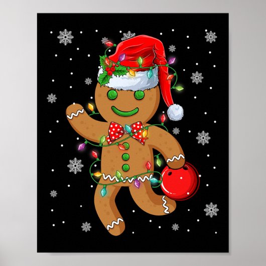 Kerstman hoed van gemberkoek speelt bowling Kerstm Poster (Voorkant)
