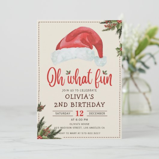 Kerstman hoed verjaardagsfeestje Oh wat leuk Kaart (Staand voorkant)