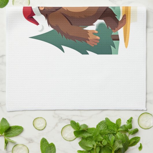 Kerstman hoed voor Bigfoot kerstboom (2) Theedoek (Gevouwen)