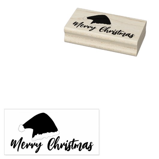 Kerstman Hoed Vrolijk Kerstmis Script Rubberstempel (Gestempeld)