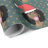 Kerstman hoed, zwarte vrouw, kauwgom, sterren, Bla Cadeaupapier (Rol Hoek)