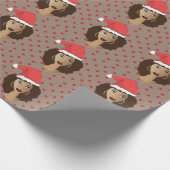Kerstman hoed, zwarte vrouw, rode Stippen, bruin Cadeaupapier (Hoek)