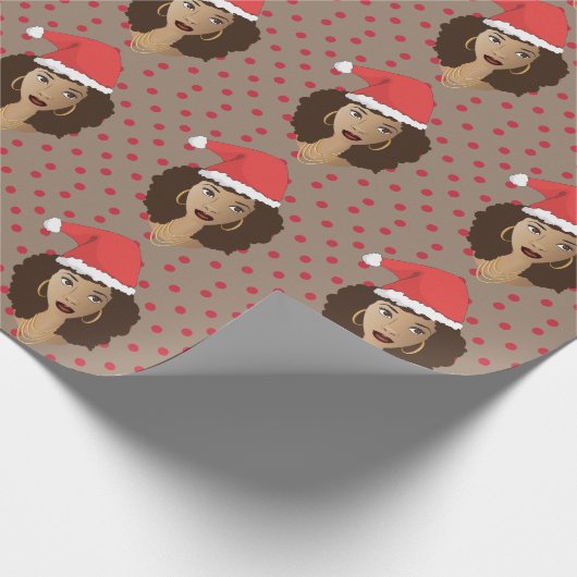 Kerstman hoed, zwarte vrouw, rode Stippen, bruin Cadeaupapier (Hoek)