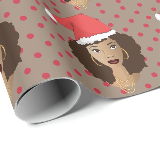 Kerstman hoed, zwarte vrouw, rode Stippen, bruin Cadeaupapier (Rol Hoek)
