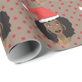 Kerstman hoed, zwarte vrouw, rode Stippen, bruin Cadeaupapier (Rol Hoek)