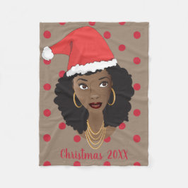 Kerstman hoed, zwarte vrouw, rode Stippen, bruin Fleece Deken