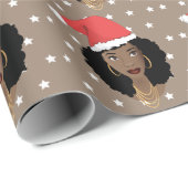 Kerstman hoed, zwarte vrouw, sterren, bruin cadeaupapier (Rol Hoek)