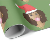 Kerstman hoeden, zwarte vrouwen, Bubblegum Groen Cadeaupapier (Rol Hoek)