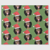 Kerstman hoeden, zwarte vrouwen, Bubblegum Groen Cadeaupapier (Vlak)