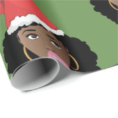 Kerstman hoeden, zwarte vrouwen, Bubblegum Groen Cadeaupapier (Rol Hoek)