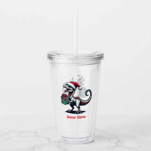 Kerstman hoedraptor acryl drinkbeker (Voorkant)
