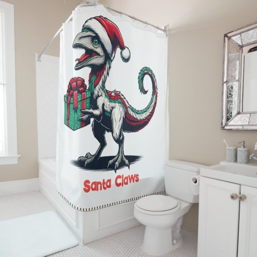 Kerstman hoedraptor douchegordijn (In situ)