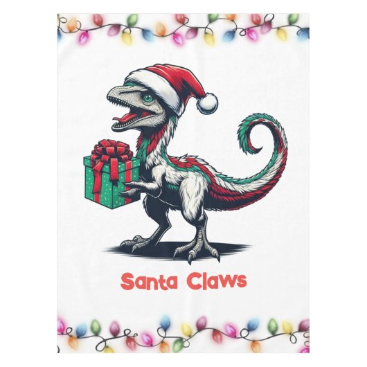 Kerstman hoedraptor tafelkleed (Voorkant)