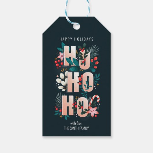 Kerstman HoHo Holly vertakt snoepriet Cadeaulabel (Voorkant)