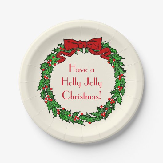 kerstman Holly Wreator met rode boe Papieren Bordje (Voorkant)