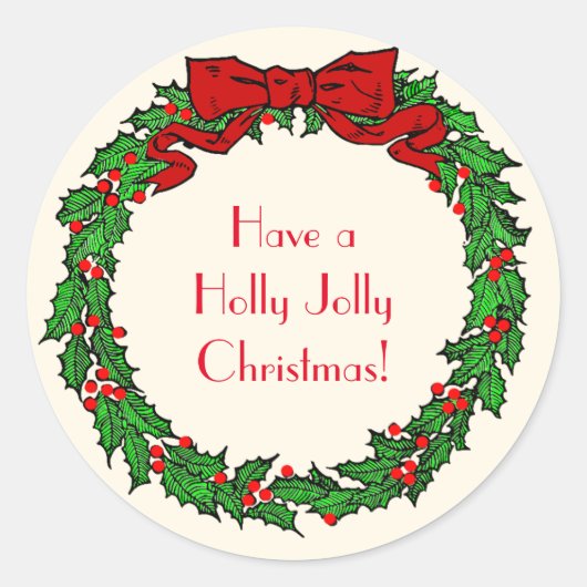  kerstman Holly Wreator met rode boe Ronde Sticker (Voorkant)