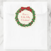  kerstman Holly Wreator met rode boe Ronde Sticker (Tas)