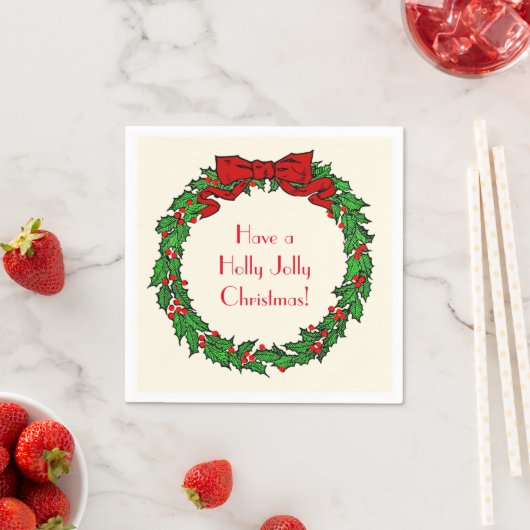  kerstman Holly Wreator met rode boe Servet (Insitu)