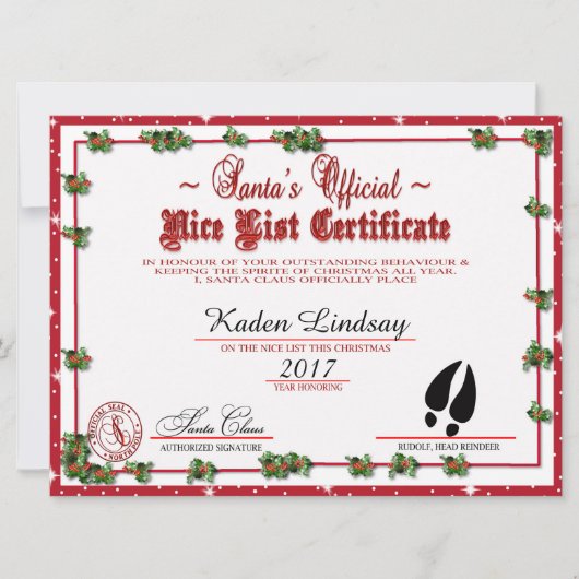 Kerstman Holly's lijst van Nice Feestdagenkaart (Voorkant)