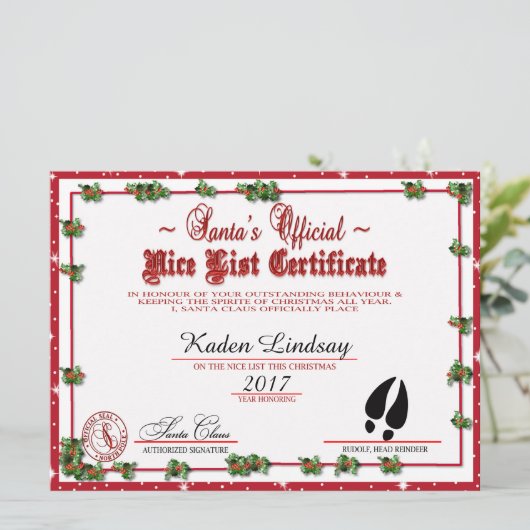Kerstman Holly's lijst van Nice Feestdagenkaart (Staand voorkant)
