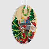 Kerstman & hond bij de open haard – knus kerstfees ornament (voorkant)