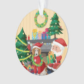 Kerstman & hond bij de open haard – knus kerstfees ornament (voorkant)