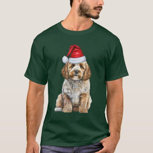 Kerstman Hond Cockapoo Grappige Kerst T-shirt (Voorkant)