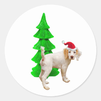 Kerstman Hond Groene Boom Stickers
