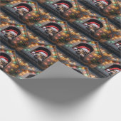 Kerstman hond in hondenhok cadeaupapier (Hoek)