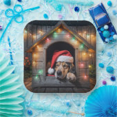 Kerstman hond in hondenhok papieren bordje (Feest)