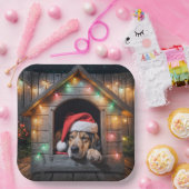 Kerstman hond in hondenhok papieren bordje (Feest)