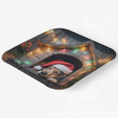 Kerstman hond in hondenhok papieren bordje (Gebogen)