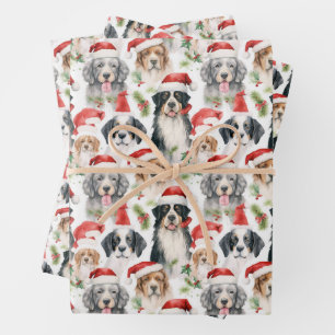 Kerstman Honden Patroon Kerstmis Inpakpapier Vel