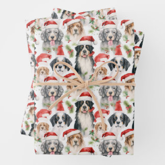 Kerstman Honden Patroon Kerstmis Inpakpapier Vel