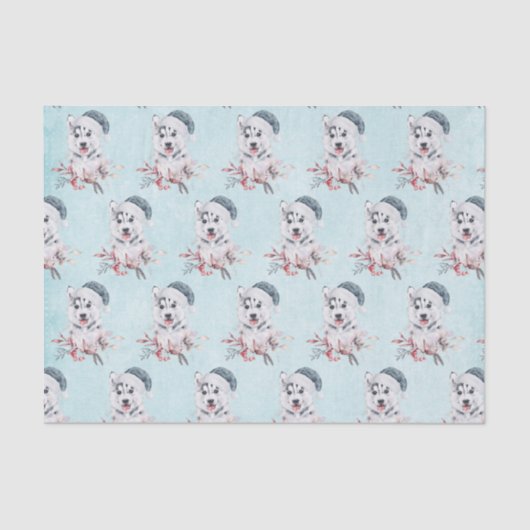 kerstman-hondje in een kerstman-hat gepatterd tissuepapier (Voorkant)