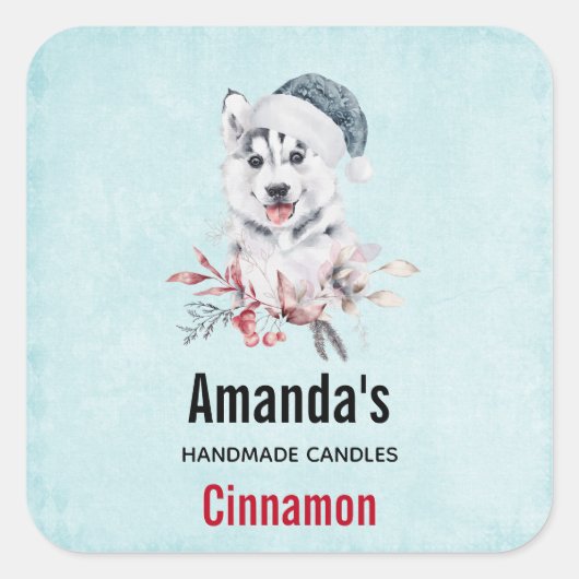 Kerstman-hondje in een Santa Hat Candle Business Vierkante Sticker (Voorkant)