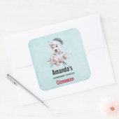 Kerstman-hondje in een Santa Hat Candle Business Vierkante Sticker (Envelop)