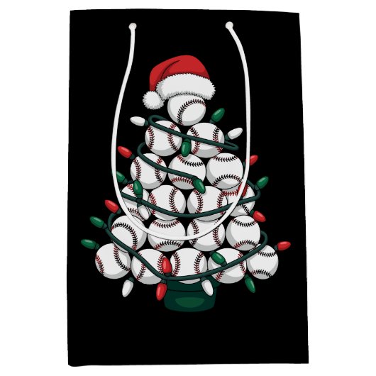 Kerstman honkbal kerstboom sport medium cadeauzakje (Voorkant)