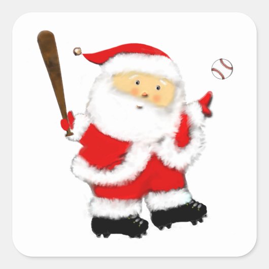 Kerstman honkbal vierkante sticker (Voorkant)