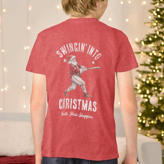 Kerstman honkbalt Kerstmis binnen slingerend Tri-Blend Shirt