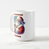 Kerstman houdt een feestelijk Wereldbol in de wint Koffiemok (Voorkant links)