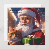 Kerstman houdt een kat vast feestdagenkaart (Voorkant / Achterkant)