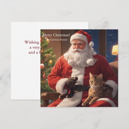 Kerstman houdt een kat vast feestdagenkaart (Voorkant / Achterkant)