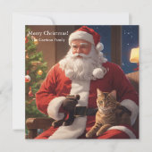 Kerstman houdt een kat vast feestdagenkaart (Voorkant)