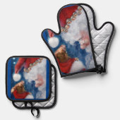 Kerstman houdt van dieren ovenwant & pannenlap set (Voorkant / Achterkant)